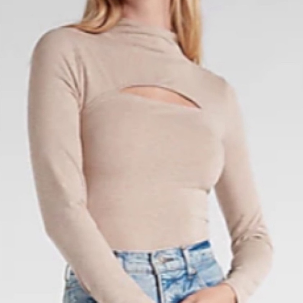Express Body Contour Cozy Mock Neck Cutout Bodysuit, Pink Color, Size Large